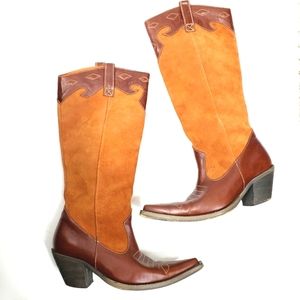 Chocolat Western Brown Leather Suede Boots 37